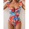 imageEomenie Womens One Piece Swimsuit Tummy Control Bathing Suit Ruffle Cutout Slimming SwimwearRed Floral