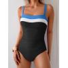 imageEomenie Womens One Piece Swimsuit Tummy Control Ruched Bathing Suit Full Coverage Slimming Swimwear Color Block Swim SuitBluewhiteblack