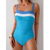 imageEomenie Womens One Piece Swimsuit Tummy Control Ruched Bathing Suit Full Coverage Slimming Swimwear Color Block Swim SuitBluewhitelight Blue