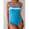 imageEomenie Womens One Piece Swimsuit Tummy Control Ruched Bathing Suit Full Coverage Slimming Swimwear Color Block Swim SuitBluewhitelight Blue