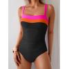 imageEomenie Womens One Piece Swimsuit Tummy Control Ruched Bathing Suit Full Coverage Slimming Swimwear Color Block Swim SuitHot Pinkorangeblack