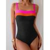 imageEomenie Womens One Piece Swimsuit Tummy Control Ruched Bathing Suit Full Coverage Slimming Swimwear Color Block Swim SuitHot Pinkorangeblack