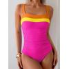 imageEomenie Womens One Piece Swimsuit Tummy Control Ruched Bathing Suit Full Coverage Slimming Swimwear Color Block Swim SuitOrangeyellowhot Pink