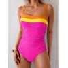 imageEomenie Womens One Piece Swimsuit Tummy Control Ruched Bathing Suit Full Coverage Slimming Swimwear Color Block Swim SuitOrangeyellowhot Pink