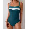 imageEomenie Womens One Piece Swimsuit Tummy Control Ruched Bathing Suit Full Coverage Slimming Swimwear Color Block Swim SuitPeacock Green Color Block