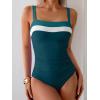 imageEomenie Womens One Piece Swimsuit Tummy Control Ruched Bathing Suit Full Coverage Slimming Swimwear Color Block Swim SuitPeacock Green Color Block