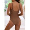 imageEomenie Womens One Piece Swimsuit Tummy Control Slimming Push Up Bra Bathing Suits Wrap Twist 1 Piece SwimwearBrown