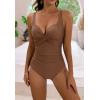 imageEomenie Womens One Piece Swimsuit Tummy Control Slimming Push Up Bra Bathing Suits Wrap Twist 1 Piece SwimwearBrown