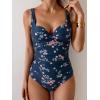 imageEomenie Womens One Piece Swimsuit Tummy Control Slimming Push Up Bra Bathing Suits Wrap Twist 1 Piece SwimwearDark Blue Floral