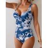 imageEomenie Womens One Piece Swimsuit Tummy Control Slimming Push Up Bra Bathing Suits Wrap Twist 1 Piece SwimwearDark Blue Leaf