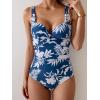 imageEomenie Womens One Piece Swimsuit Tummy Control Slimming Push Up Bra Bathing Suits Wrap Twist 1 Piece SwimwearDark Blue Leaf
