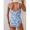 imageEomenie Womens One Piece Swimsuit Tummy Control Slimming Push Up Bra Bathing Suits Wrap Twist 1 Piece SwimwearLight Blue Leaf