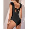 imageEomenie Womens One Piece Swimsuits Puffy Sleeves Tummy Control Bathing Suit Tie Back SwimwearBlack
