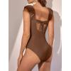 imageEomenie Womens One Piece Swimsuits Puffy Sleeves Tummy Control Bathing Suit Tie Back SwimwearCoffee