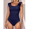 imageEomenie Womens One Piece Swimsuits Puffy Sleeves Tummy Control Bathing Suit Tie Back SwimwearNavy Blue