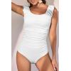 imageEomenie Womens One Piece Swimsuits Puffy Sleeves Tummy Control Bathing Suit Tie Back SwimwearWhite