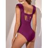 imageEomenie Womens One Piece Swimsuits Puffy Sleeves Tummy Control Bathing Suit Tie Back SwimwearWine Red