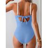imageEomenie Womens One Piece Swimsuits Tummy Control Ruched Push Up Bathing Suit Tie Back Slimming SwimwearBaby Blue White