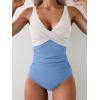 imageEomenie Womens One Piece Swimsuits Tummy Control Ruched Push Up Bathing Suit Tie Back Slimming SwimwearBaby Blue White