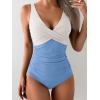 imageEomenie Womens One Piece Swimsuits Tummy Control Ruched Push Up Bathing Suit Tie Back Slimming SwimwearBaby Blue White