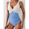 imageEomenie Womens One Piece Swimsuits Tummy Control Ruched Push Up Bathing Suit Tie Back Slimming SwimwearBaby Blue White
