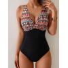 imageEomenie Womens One Piece Swimsuits Tummy Control Ruched Push Up Bathing Suit Tie Back Slimming SwimwearBlack Orange Print