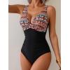 imageEomenie Womens One Piece Swimsuits Tummy Control Ruched Push Up Bathing Suit Tie Back Slimming SwimwearBlack Orange Print