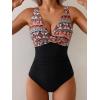 imageEomenie Womens One Piece Swimsuits Tummy Control Ruched Push Up Bathing Suit Tie Back Slimming SwimwearBlack Orange Print