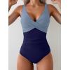 imageEomenie Womens One Piece Swimsuits Tummy Control Ruched Push Up Bathing Suit Tie Back Slimming SwimwearColor Block Light Blue