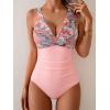 imageEomenie Womens One Piece Swimsuits Tummy Control Ruched Push Up Bathing Suit Tie Back Slimming SwimwearCoral Pink Leaf