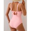 imageEomenie Womens One Piece Swimsuits Tummy Control Ruched Push Up Bathing Suit Tie Back Slimming SwimwearCoral Pink Leaf