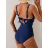 imageEomenie Womens One Piece Swimsuits Tummy Control Ruched Push Up Bathing Suit Tie Back Slimming SwimwearDark Blue Floral Print