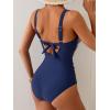 imageEomenie Womens One Piece Swimsuits Tummy Control Ruched Push Up Bathing Suit Tie Back Slimming SwimwearNavy Blue Print