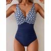 imageEomenie Womens One Piece Swimsuits Tummy Control Ruched Push Up Bathing Suit Tie Back Slimming SwimwearNavy Blue Print