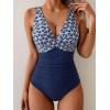 imageEomenie Womens One Piece Swimsuits Tummy Control Ruched Push Up Bathing Suit Tie Back Slimming SwimwearNavy Blue Print