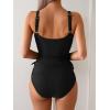 imageEomenie Womens Tankini Swimsuit Tummy Control Ruched Two Piece Bathing Suit Drawstring Swimwear with High Waisted BottomBlack