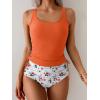 imageEomenie Womens Tankini Swimsuit Tummy Control Ruched Two Piece Bathing Suit Drawstring Swimwear with High Waisted BottomOrange Floral