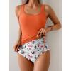 imageEomenie Womens Tankini Swimsuit Tummy Control Ruched Two Piece Bathing Suit Drawstring Swimwear with High Waisted BottomOrange Floral