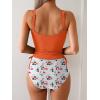 imageEomenie Womens Tankini Swimsuit Tummy Control Ruched Two Piece Bathing Suit Drawstring Swimwear with High Waisted BottomOrange Floral