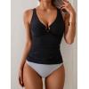 imageEomenie Womens Tankini Swimsuit Two Piece Tummy Control Bathing Suit V Neck Ring Linked Swimwear with High Waisted BottomsBlack White Stripe