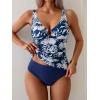 imageEomenie Womens Tankini Swimsuit Two Piece Tummy Control Bathing Suit V Neck Ring Linked Swimwear with High Waisted BottomsNavy Blue Floral