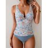 imageEomenie Womens Tankini Swimsuit Two Piece Tummy Control Bathing Suit V Neck Ring Linked Swimwear with High Waisted BottomsOrange Floral