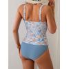 imageEomenie Womens Tankini Swimsuit Two Piece Tummy Control Bathing Suit V Neck Ring Linked Swimwear with High Waisted BottomsOrange Floral
