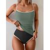 imageEomenie Womens Tankini Swimsuits Two Piece Tummy Control Bathing Suit Color Block Slim Swimwear with High Waisted BottomBlack and Army Green