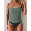 imageEomenie Womens Tankini Swimsuits Two Piece Tummy Control Bathing Suit Color Block Slim Swimwear with High Waisted BottomBlack and Army Green