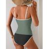 imageEomenie Womens Tankini Swimsuits Two Piece Tummy Control Bathing Suit Color Block Slim Swimwear with High Waisted BottomBlack and Army Green