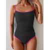 imageEomenie Womens Tankini Swimsuits Two Piece Tummy Control Bathing Suit Color Block Slim Swimwear with High Waisted BottomBlack and Pink