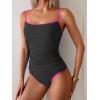 imageEomenie Womens Tankini Swimsuits Two Piece Tummy Control Bathing Suit Color Block Slim Swimwear with High Waisted BottomBlack and Pink