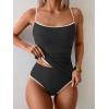 imageEomenie Womens Tankini Swimsuits Two Piece Tummy Control Bathing Suit Color Block Slim Swimwear with High Waisted BottomBlack and White