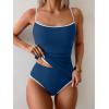 imageEomenie Womens Tankini Swimsuits Two Piece Tummy Control Bathing Suit Color Block Slim Swimwear with High Waisted BottomBlue and White